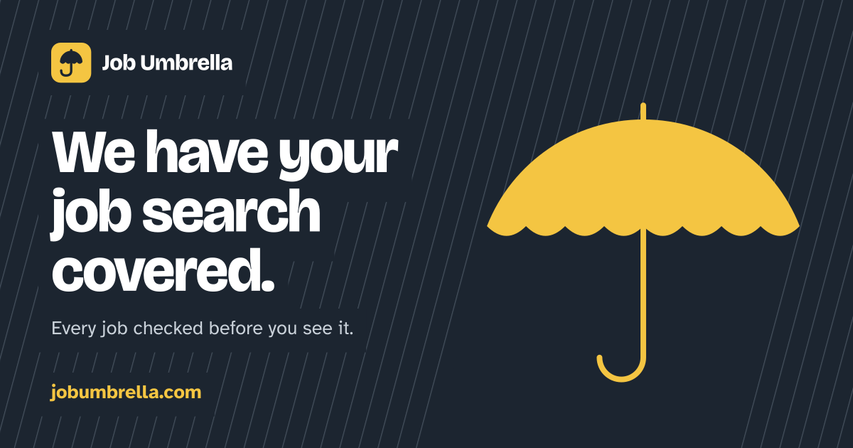 Job Umbrella banner with a yellow umbrella and the line We have your job search covered