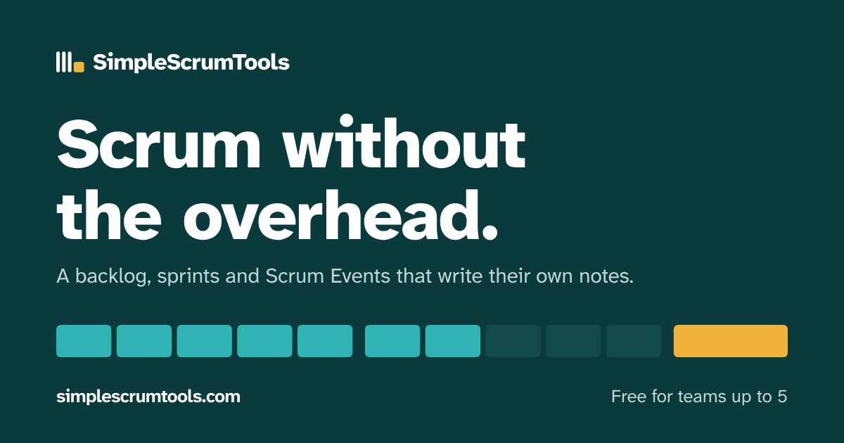 SimpleScrumTools banner with the line Scrum without the overhead
